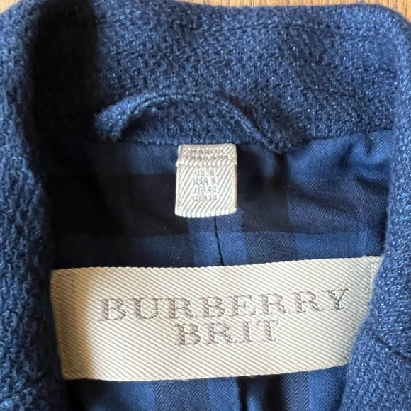 Burberry Brit Navy Blue Linen Cotton Women’s Blazer Jacket Sz 6 Academia Preppy - Picture 7 of 11